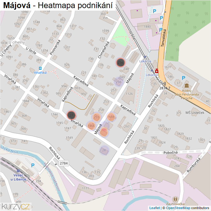 Mapa Májová - Firmy v ulici.