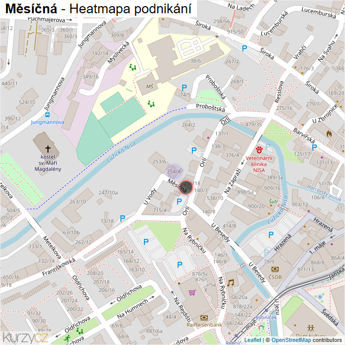 Mapa Měsíčná - Firmy v ulici.