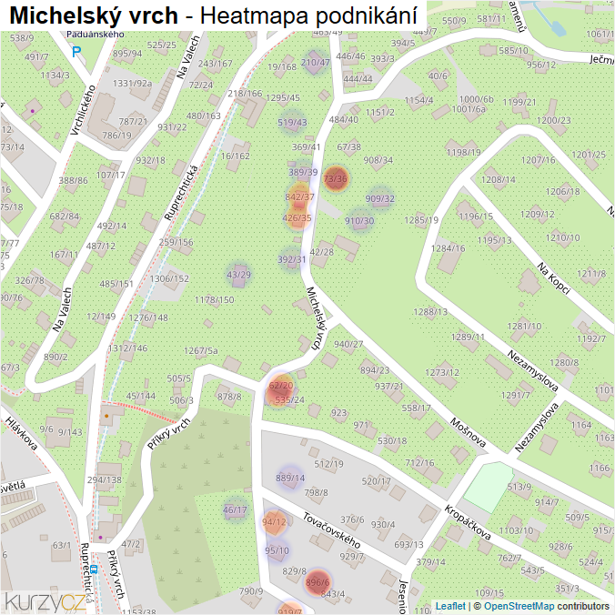 Mapa Michelský vrch - Firmy v ulici.