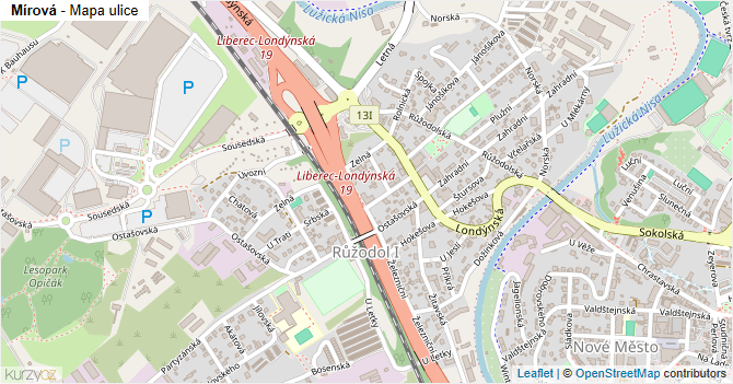 Mírová - mapa ulice