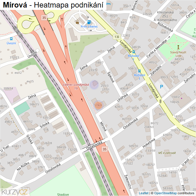 Mapa Mírová - Firmy v ulici.