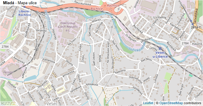 Mladá - mapa ulice