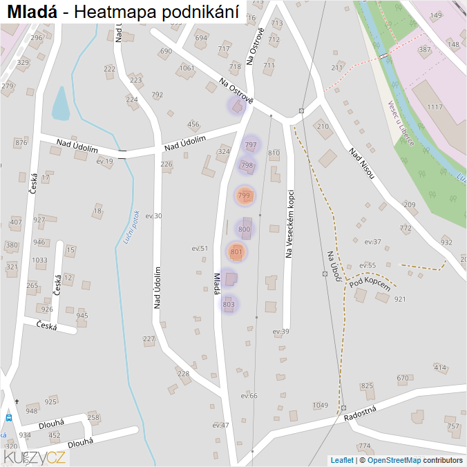 Mapa Mladá - Firmy v ulici.