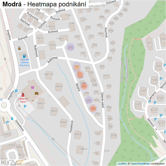 Mapa Modrá - Firmy v ulici.
