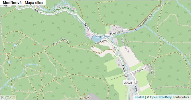 Modřínová - mapa ulice