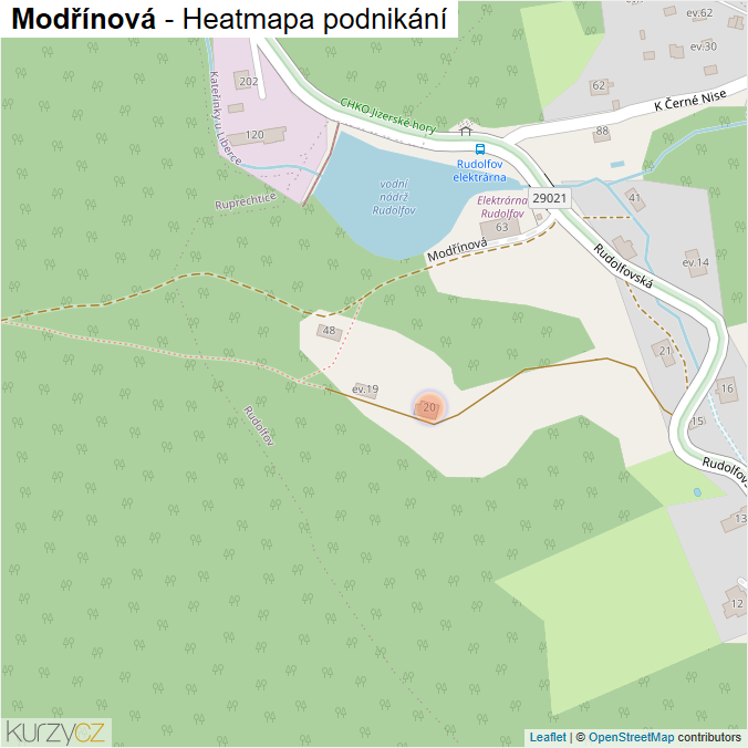 Mapa Modřínová - Firmy v ulici.