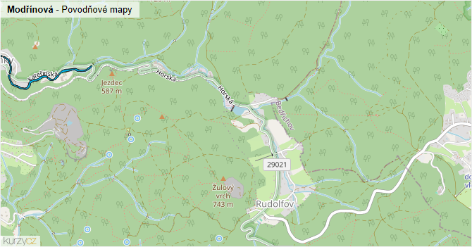 Modřínová - záplavové mapy stoleté vody