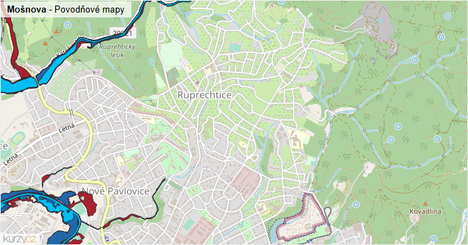 Mošnova - záplavové mapy stoleté vody