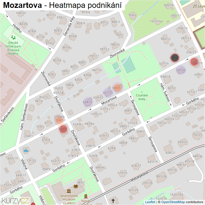 Mapa Mozartova - Firmy v ulici.