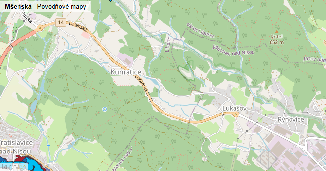Mšenská - záplavové mapy stoleté vody