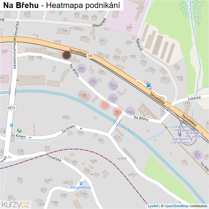 Mapa Na Břehu - Firmy v ulici.
