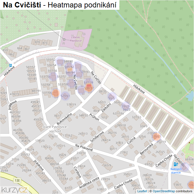 Mapa Na Cvičišti - Firmy v ulici.