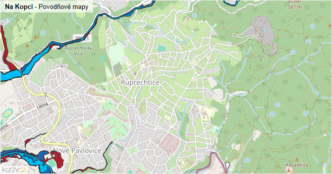 Na Kopci - záplavové mapy stoleté vody