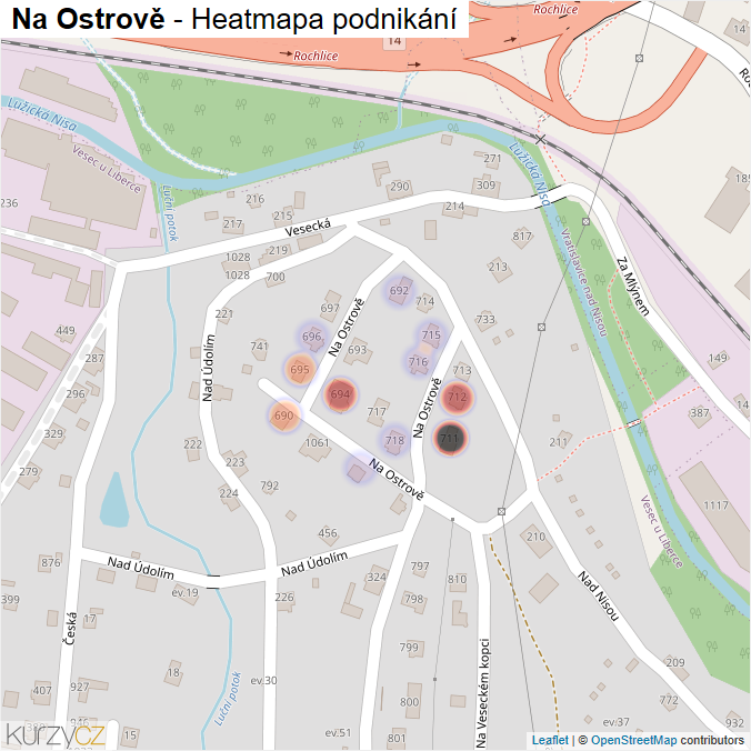 Mapa Na Ostrově - Firmy v ulici.
