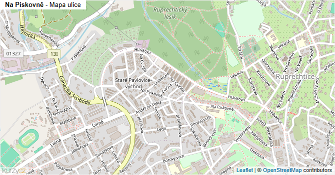 Na Pískovně - mapa ulice