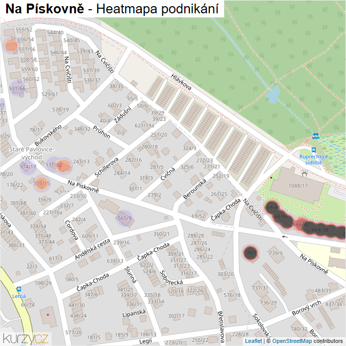 Mapa Na Pískovně - Firmy v ulici.