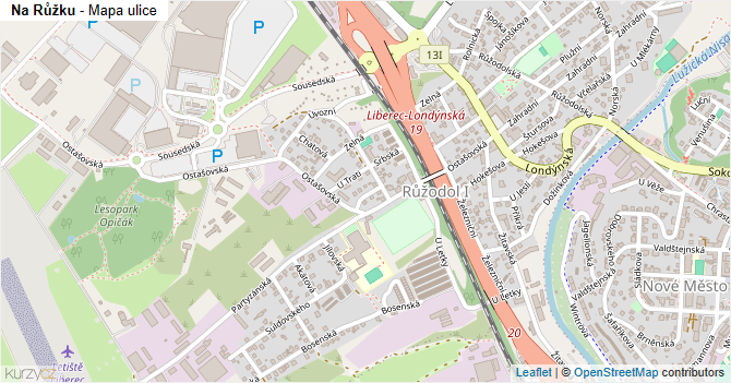 Na Růžku - mapa ulice