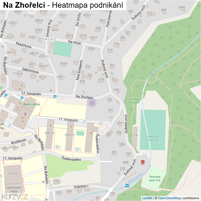 Mapa Na Zhořelci - Firmy v ulici.
