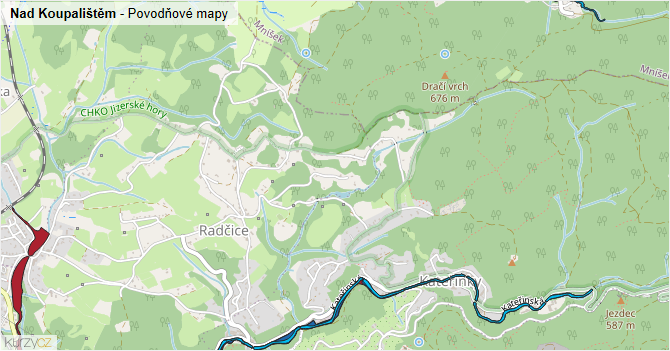 Nad Koupalištěm - záplavové mapy stoleté vody