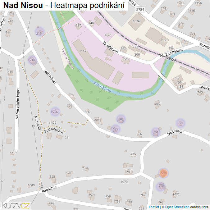 Mapa Nad Nisou - Firmy v ulici.