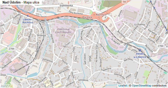 Nad Údolím - mapa ulice