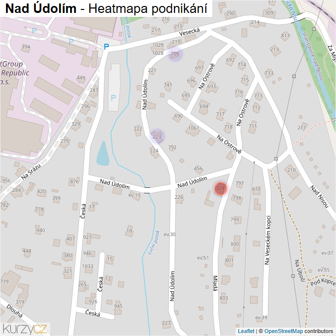 Mapa Nad Údolím - Firmy v ulici.