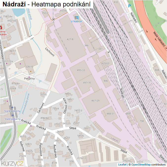Mapa Nádraží - Firmy v ulici.