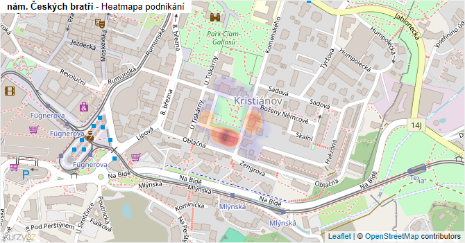 nám. Českých bratří - mapa podnikání