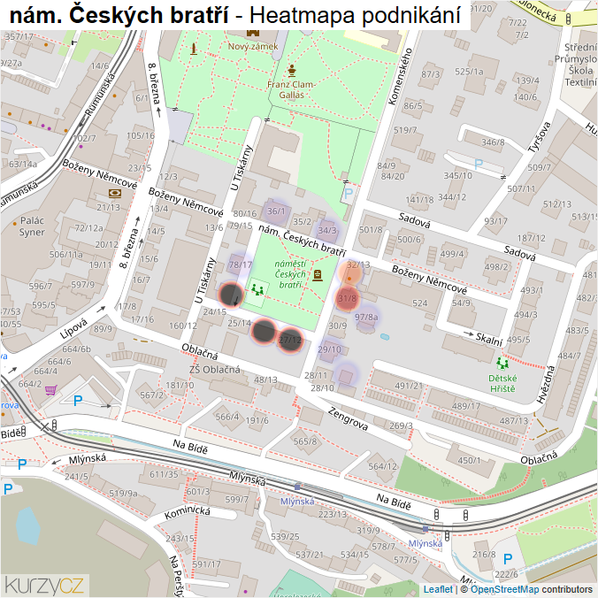 Mapa nám. Českých bratří - Firmy v ulici.