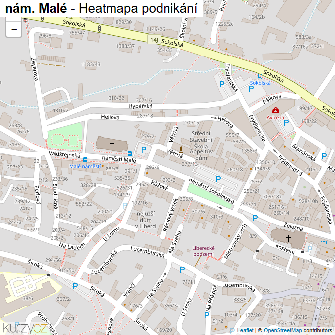 Mapa nám. Malé - Firmy v ulici.