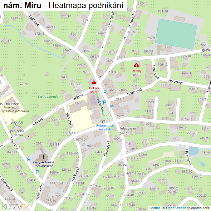 Mapa nám. Míru - Firmy v ulici.