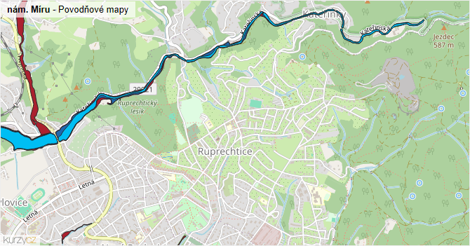 nám. Míru - záplavové mapy stoleté vody
