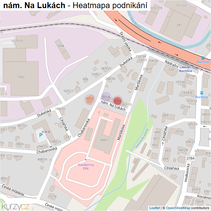 Mapa nám. Na Lukách - Firmy v ulici.