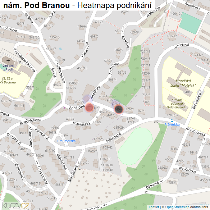 Mapa nám. Pod Branou - Firmy v ulici.