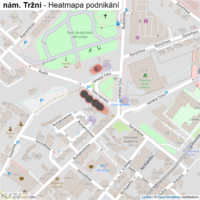 Mapa nám. Tržní - Firmy v ulici.