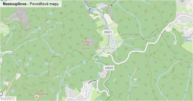 Nastoupilova - záplavové mapy stoleté vody
