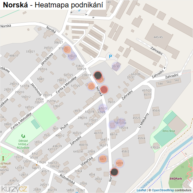 Mapa Norská - Firmy v ulici.