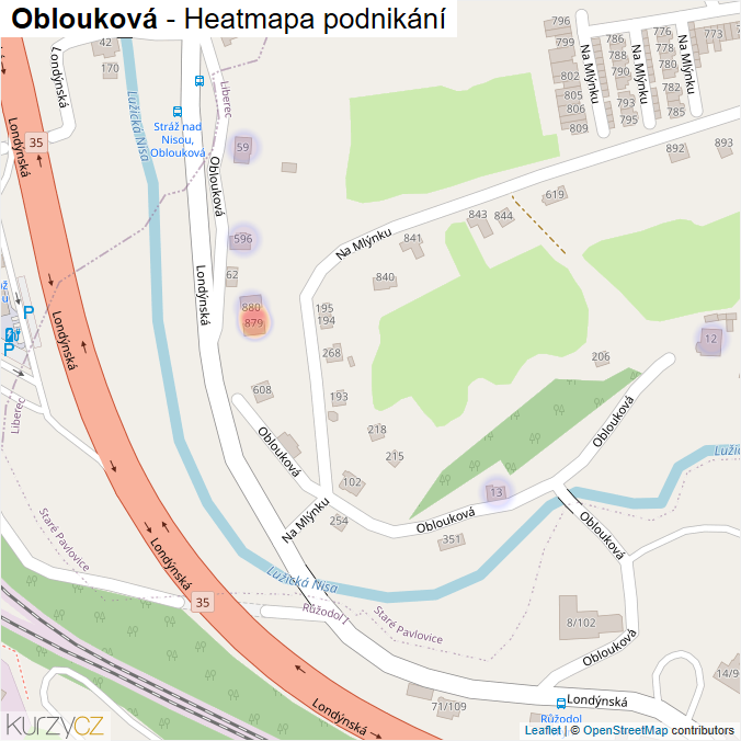 Mapa Oblouková - Firmy v ulici.