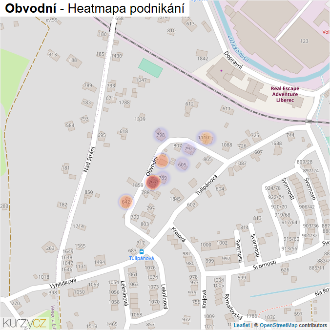 Mapa Obvodní - Firmy v ulici.