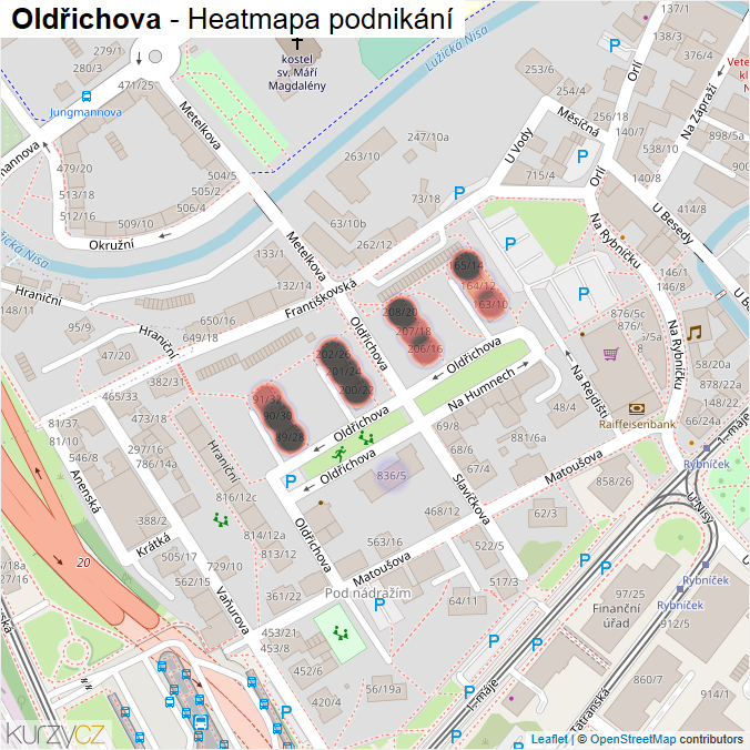 Mapa Oldřichova - Firmy v ulici.