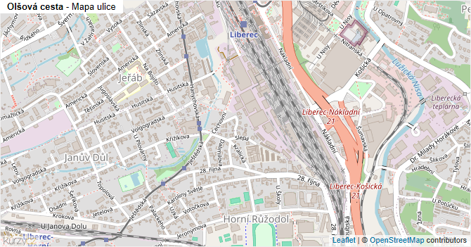 Olšová cesta - mapa ulice