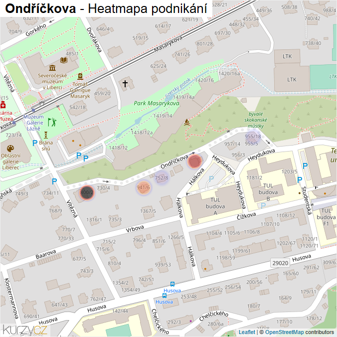 Mapa Ondříčkova - Firmy v ulici.