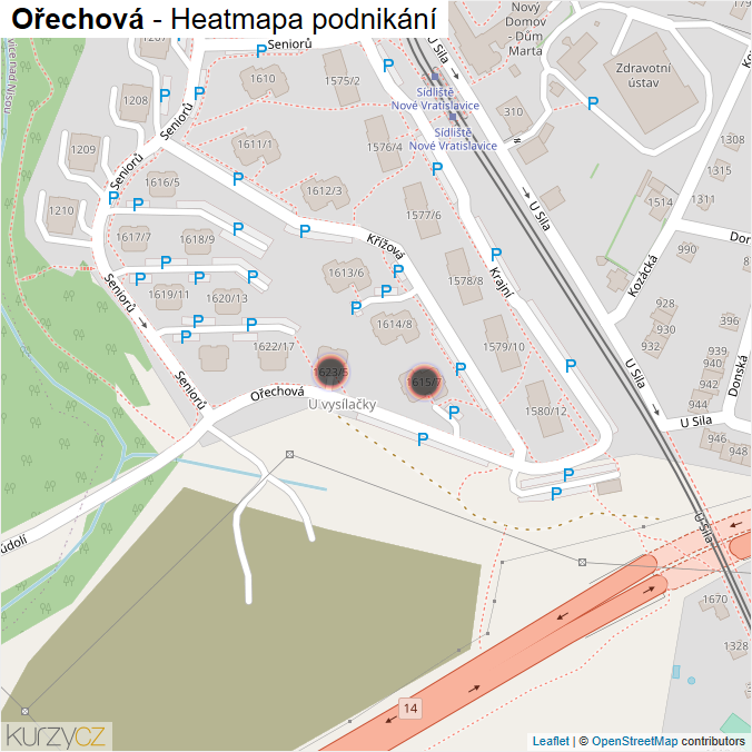 Mapa Ořechová - Firmy v ulici.