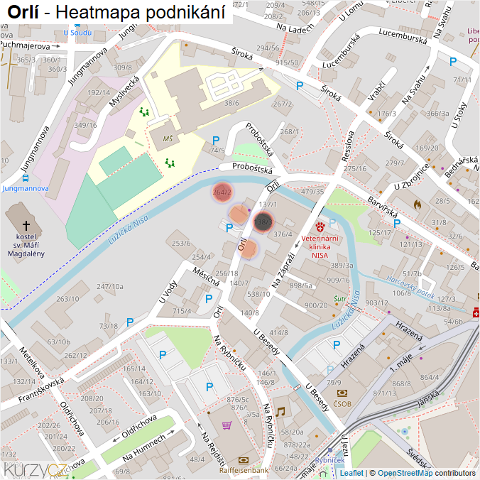 Mapa Orlí - Firmy v ulici.