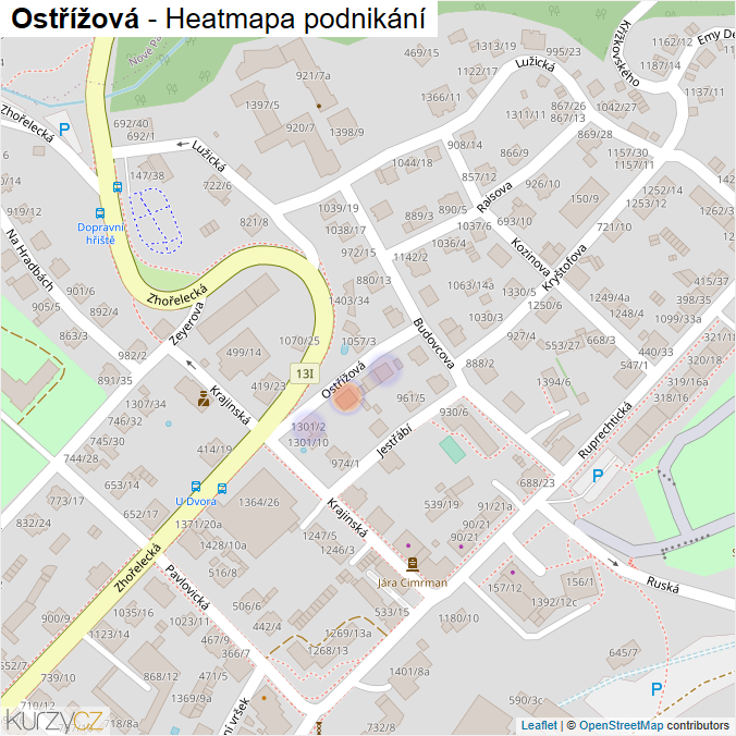 Mapa Ostřížová - Firmy v ulici.