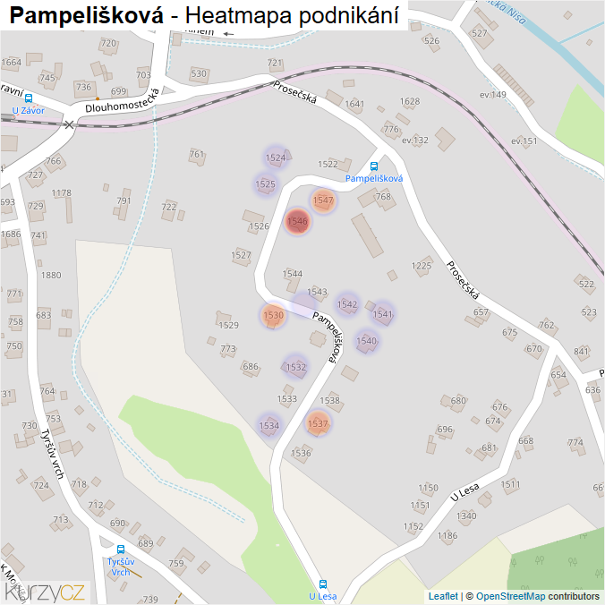 Mapa Pampelišková - Firmy v ulici.