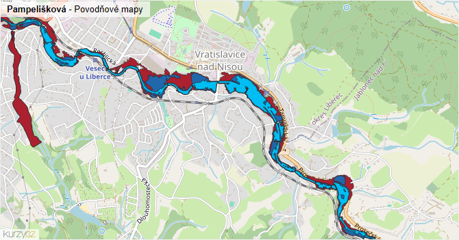 Pampelišková - záplavové mapy stoleté vody