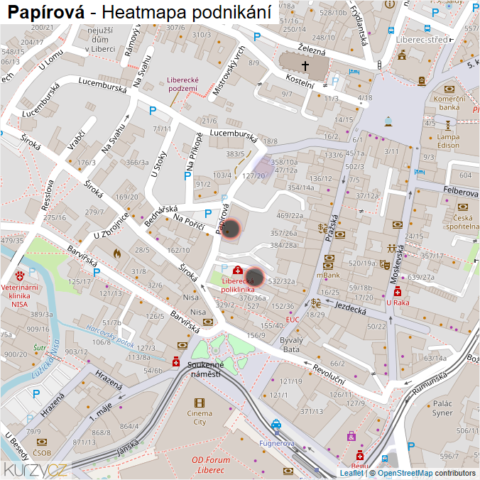 Mapa Papírová - Firmy v ulici.
