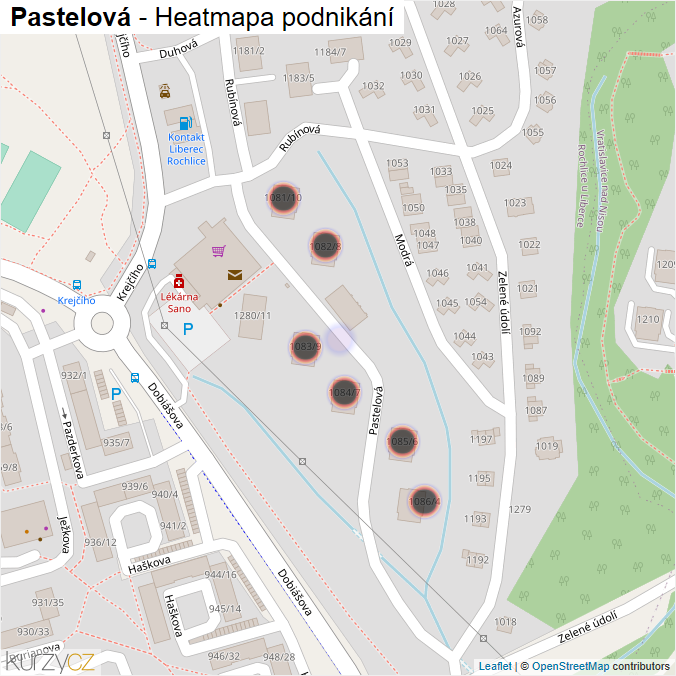 Mapa Pastelová - Firmy v ulici.