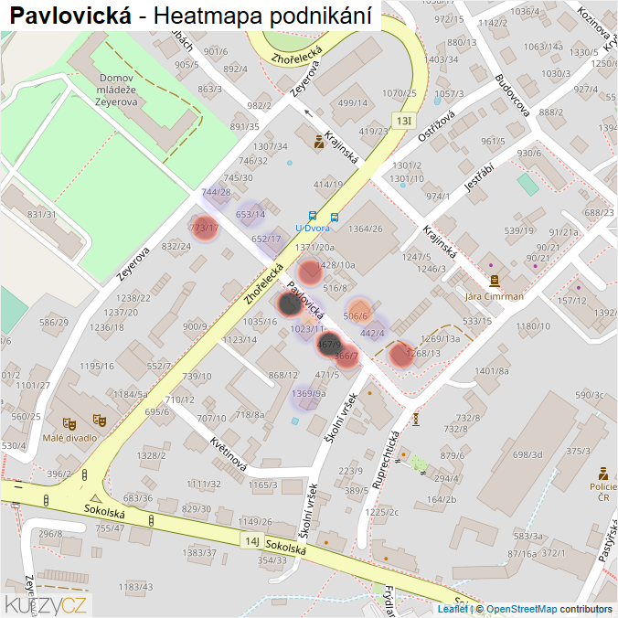 Mapa Pavlovická - Firmy v ulici.